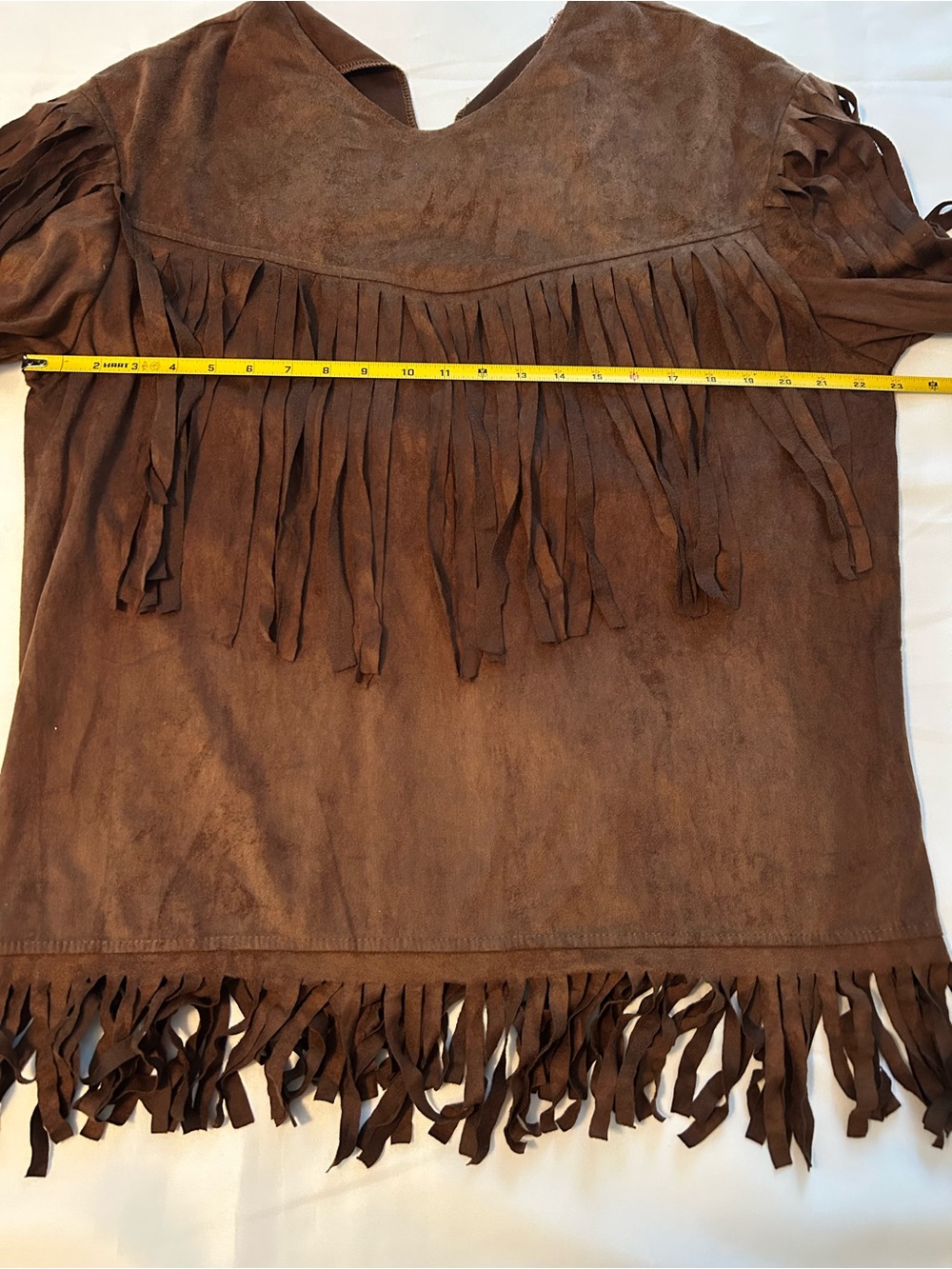 Adult Native American Indian faux suede costume Halloween shirt with fringe. OS - Picture 4 of 10